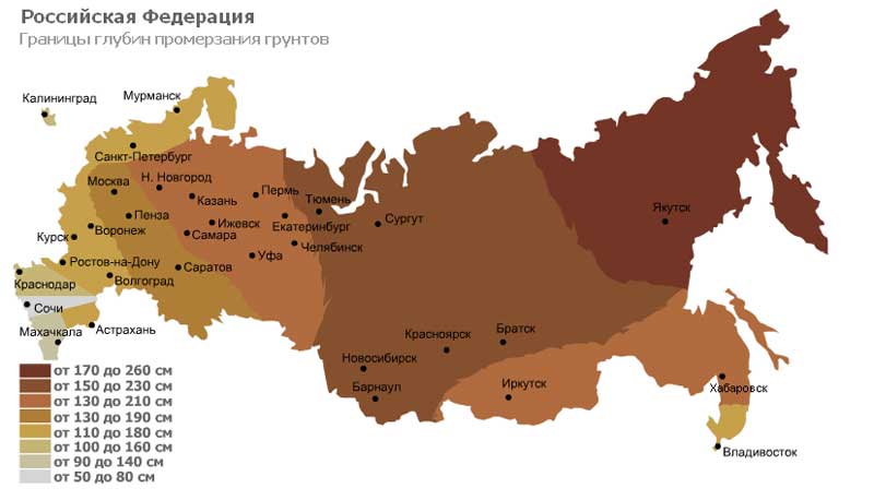 Карта промерзания грунтов на территории России