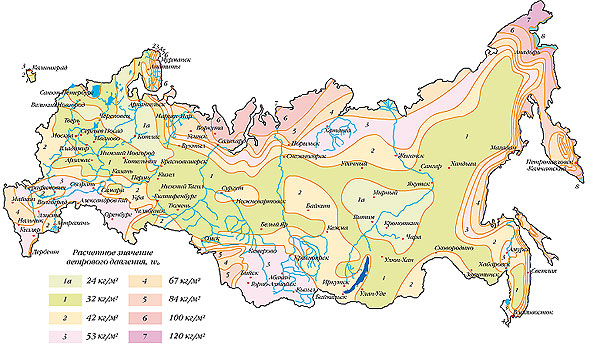 Карта ветровых нагрузок в разных регионах России