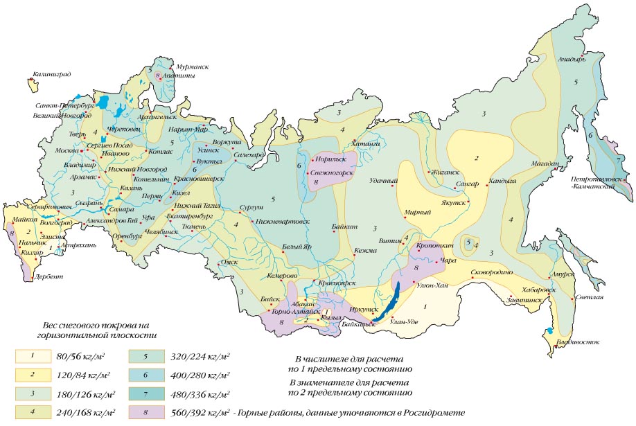 Снеговые нагрузки в разных регионах России